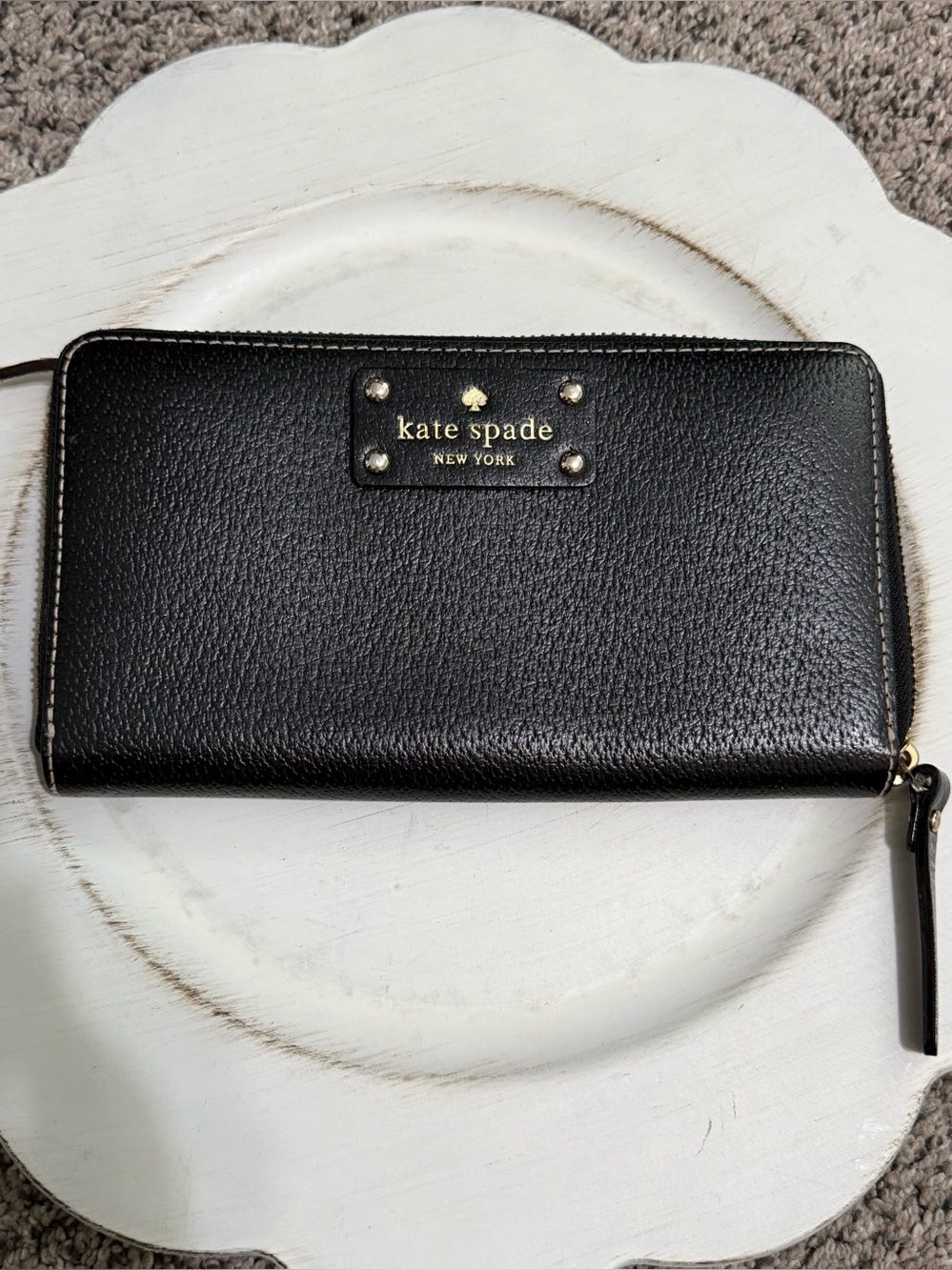 kate spade Black Pebbled Leather Zip Around Wallet